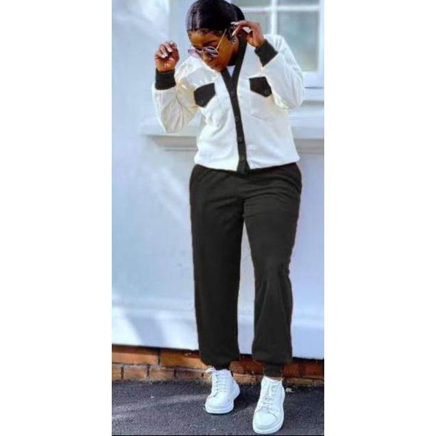 Tracksuit Pants & Button Down Cardigan Top 2 Piece Set.
