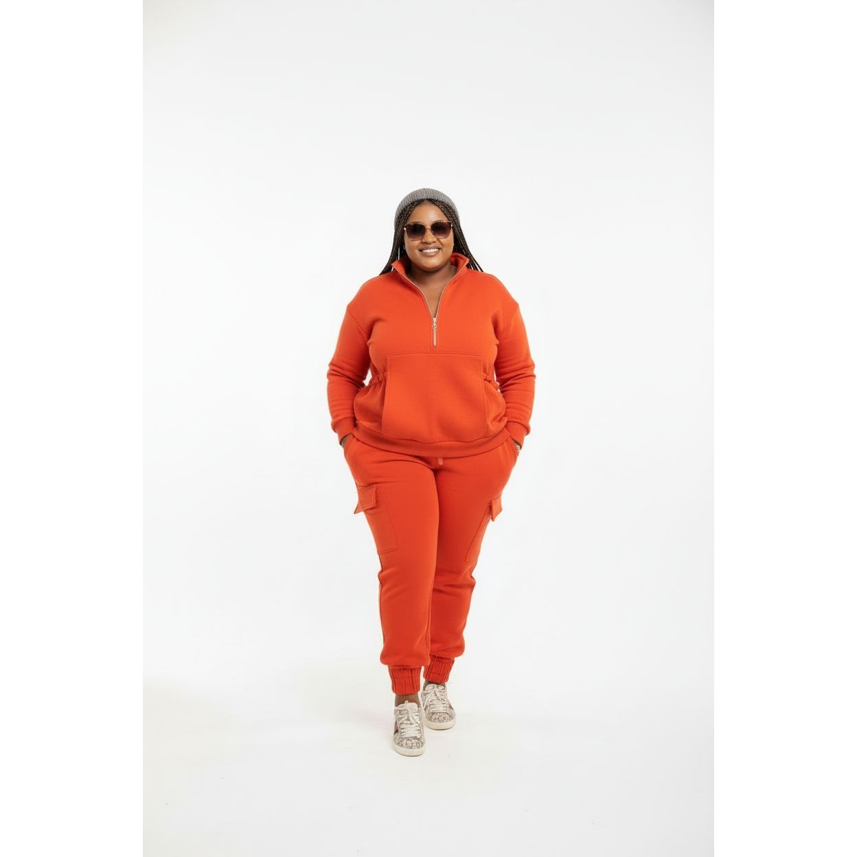 Sleeve Knit Top & Elastic Waist Pant Two Piece Tracksuit Set