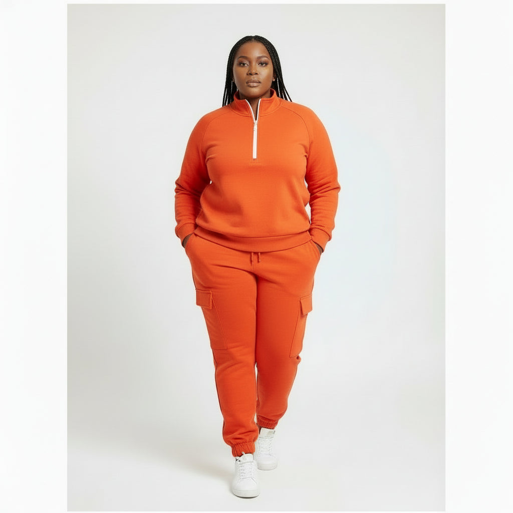 Sleeve Knit Top & Elastic Waist Pant Two Piece Tracksuit Set