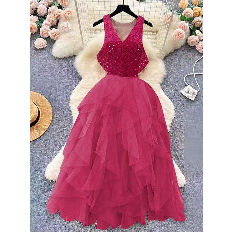 Sexy V-Neck Sleeveless High Waist A-Line Party Dress