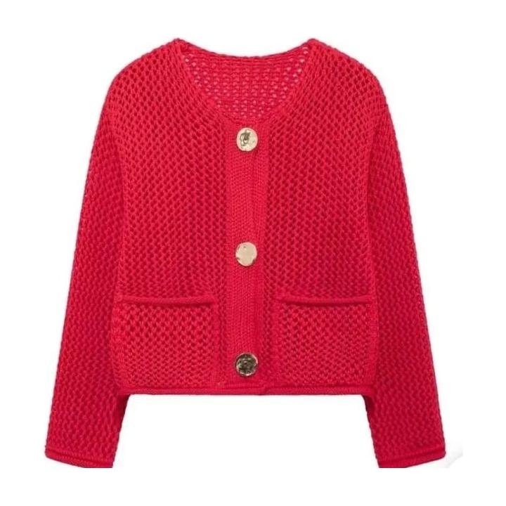 Cozy Button Down Knit Chunky Cropped Sweaters