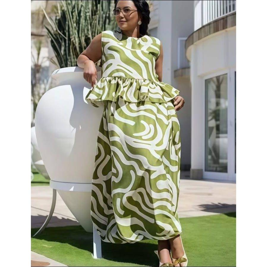 Elegant Flare Printed Sleeveless Dress