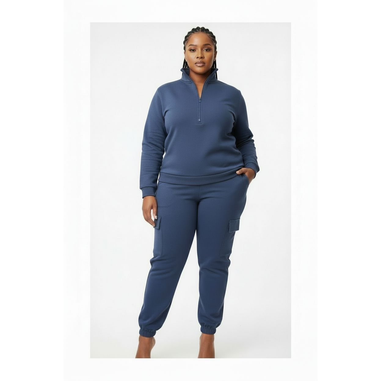 Sleeve Knit Top & Elastic Waist Pant Two Piece Tracksuit Set