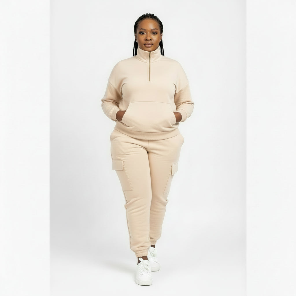 Sleeve Knit Top & Elastic Waist Pant Two Piece Tracksuit Set