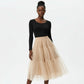 Mesh Tulle Layered Pleated Elegant Maxi Skirt