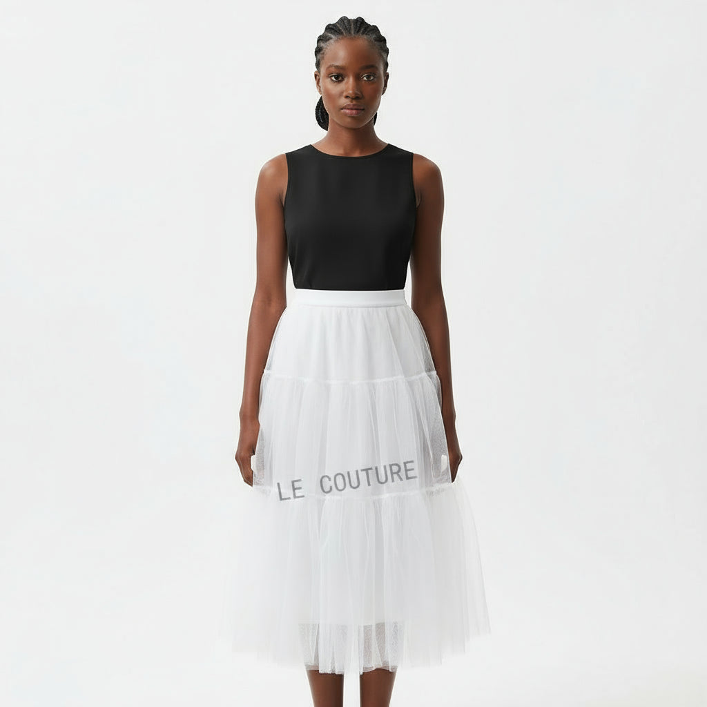 Mesh Tulle Layered Pleated Elegant Maxi Skirt