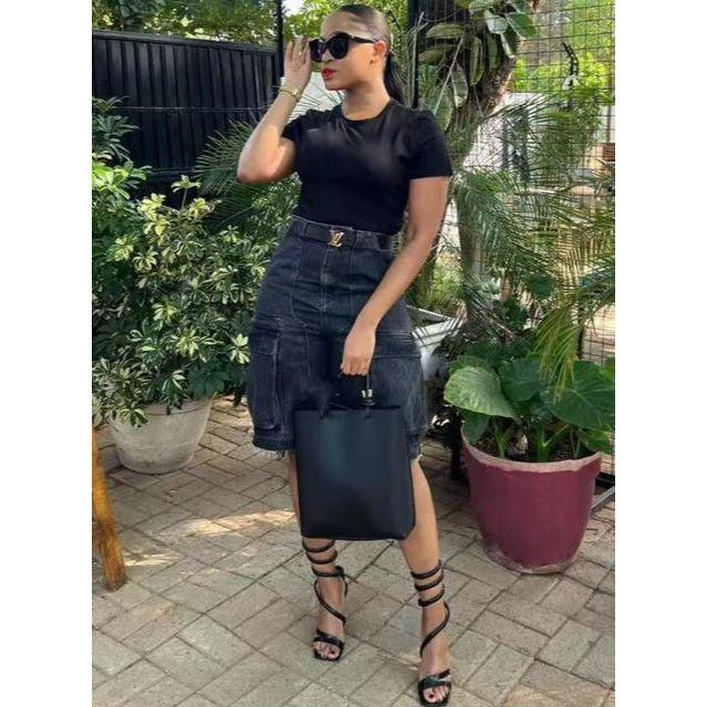 Denim Bermuda Shorts High Waist Baggy Cargo Pants