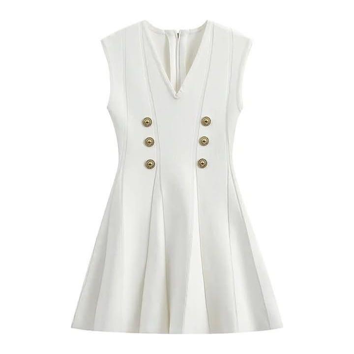 Sleeveless Double-Breasted Detail Mini Bodycon Dress