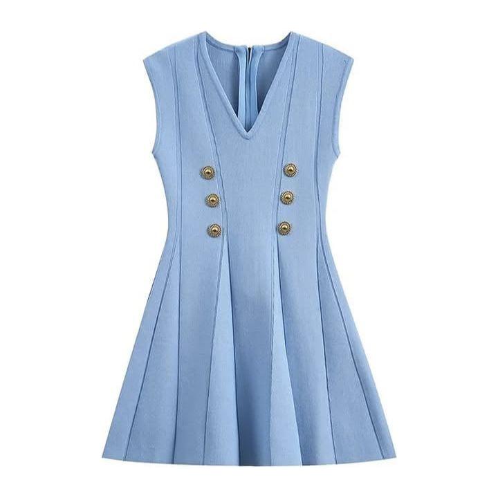 Sleeveless Double-Breasted Detail Mini Bodycon Dress