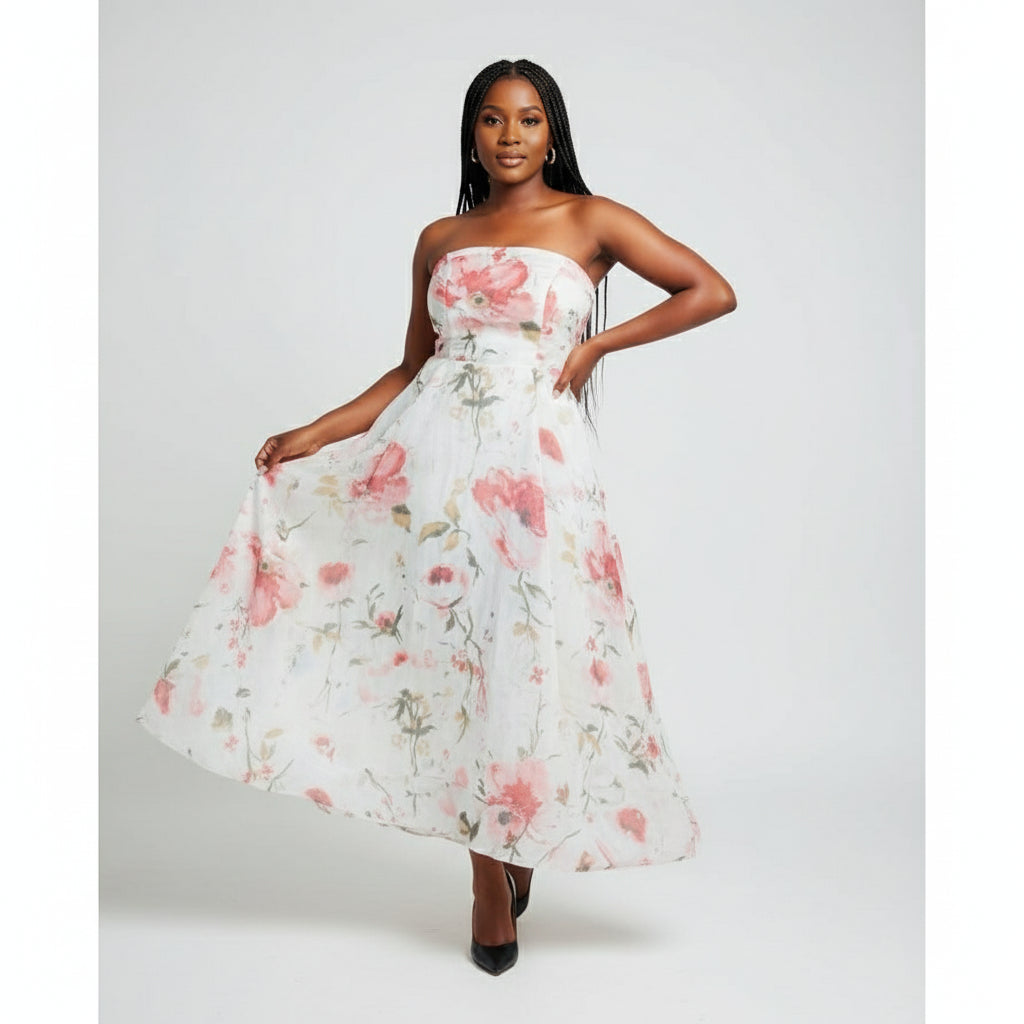 Strapless Floral Maxi Dress