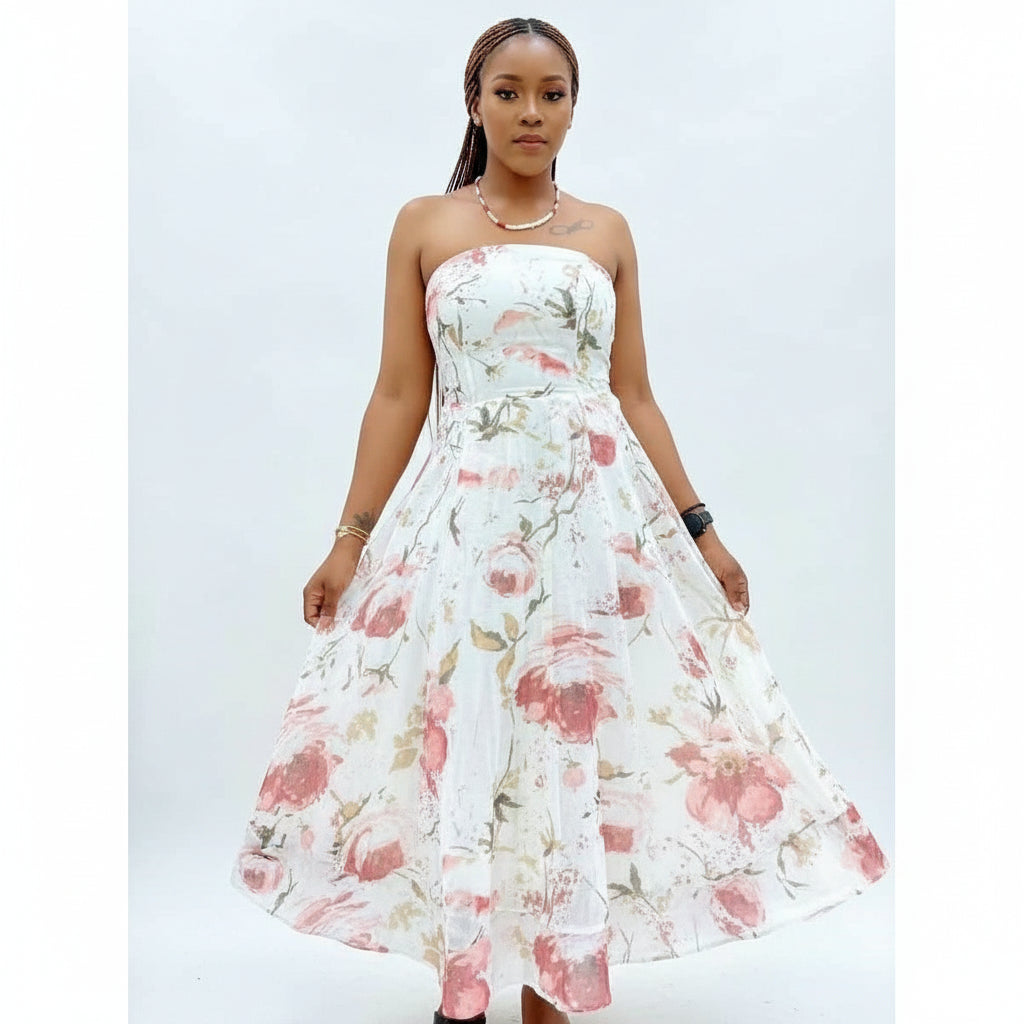 Strapless Floral Maxi Dress