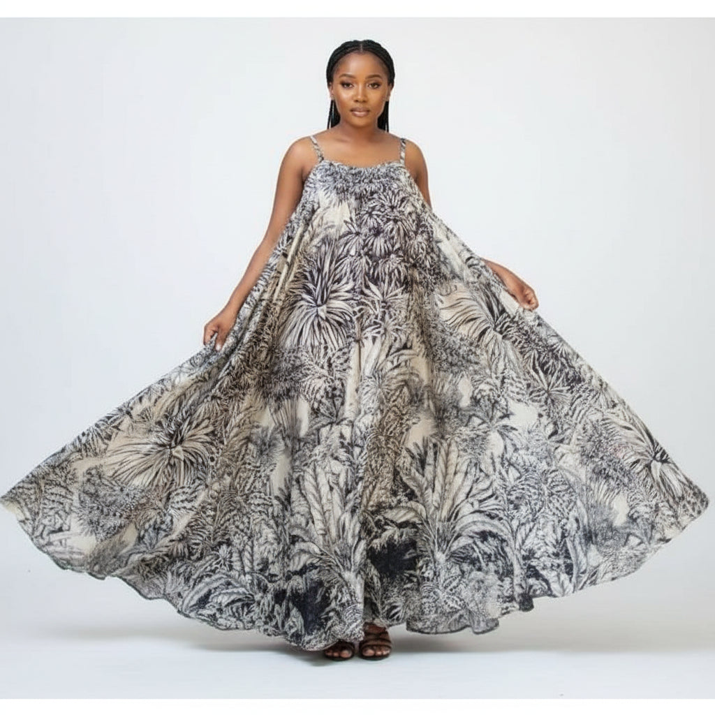 Black Print Satin Maxi Shirtdress