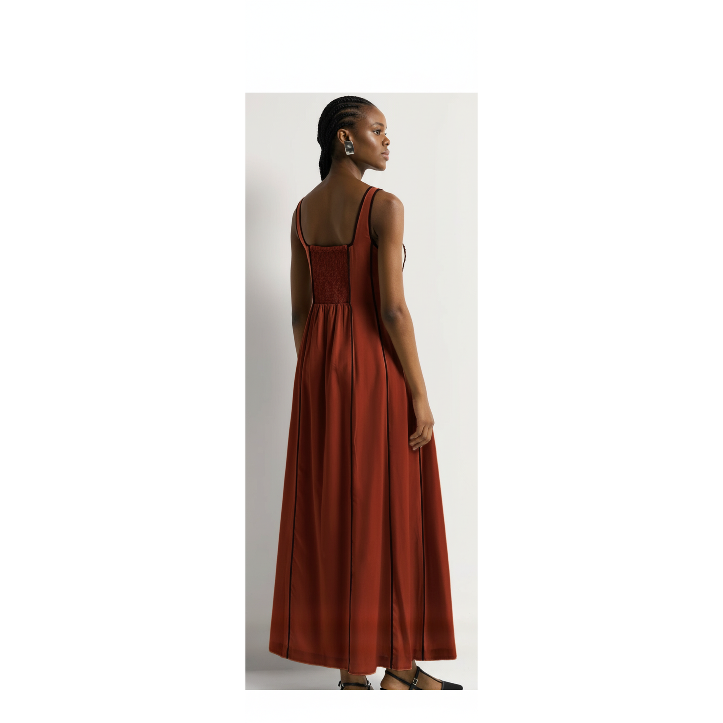 Sleeveless Striped Contrast Binding Sleeveless Midi Dress