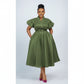 Formal Elegant Overlap Collar A-line Midi Dress.