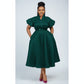 Formal Elegant Overlap Collar A-line Midi Dress.