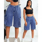 Ladies' Summer Casual Flap Pocket Cargo Denim Shorts