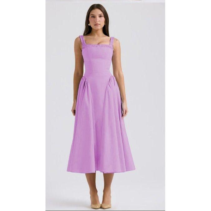 Square Neck Sleeveless A-line Dress