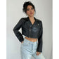 Textured Flap Zip Detail Crop PU Moto Jacket