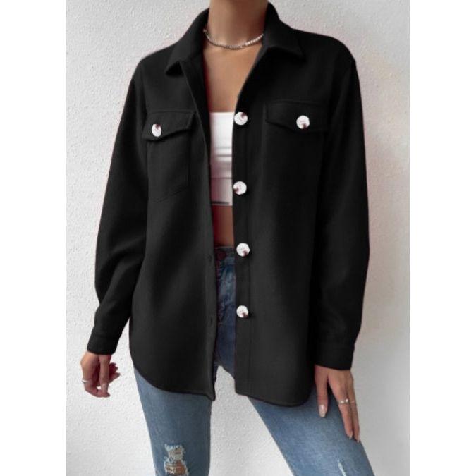 Women's Textured Flap Pocket Buttoned Jacket
