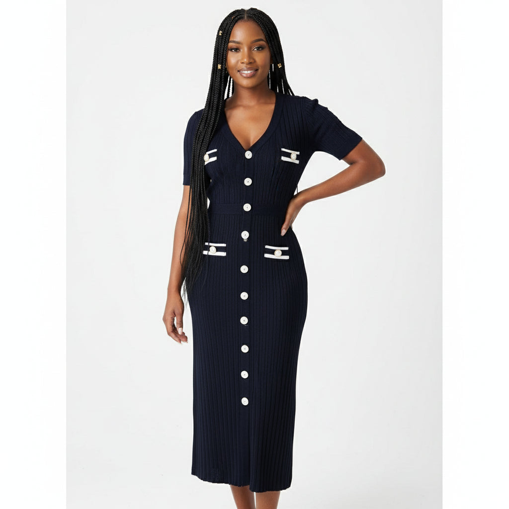 Women's Knit Short Sleeve V-Neck Casual Maxi Dresses