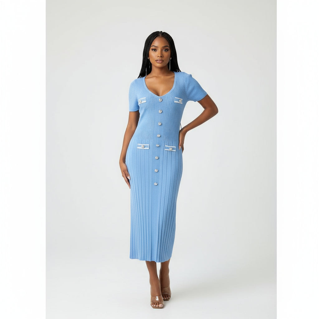 Women's Knit Short Sleeve V-Neck Casual Maxi Dresses