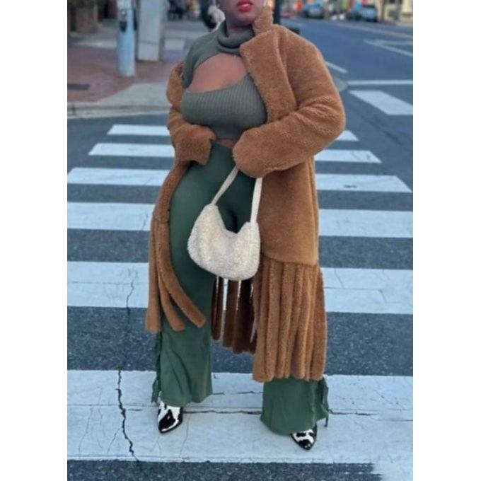 Faux Lamb Fur Tassel Long Winter Warm Overcoat