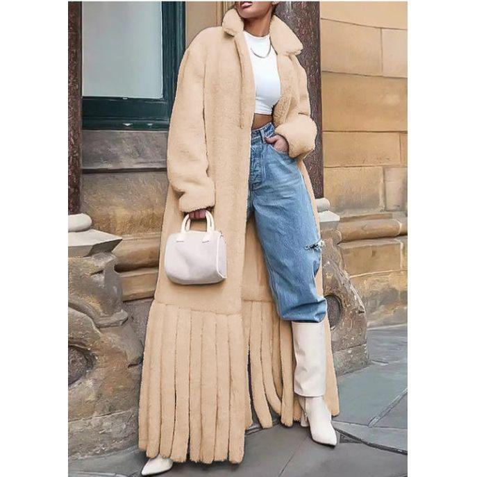 Faux Lamb Fur Tassel Long Winter Warm Overcoat