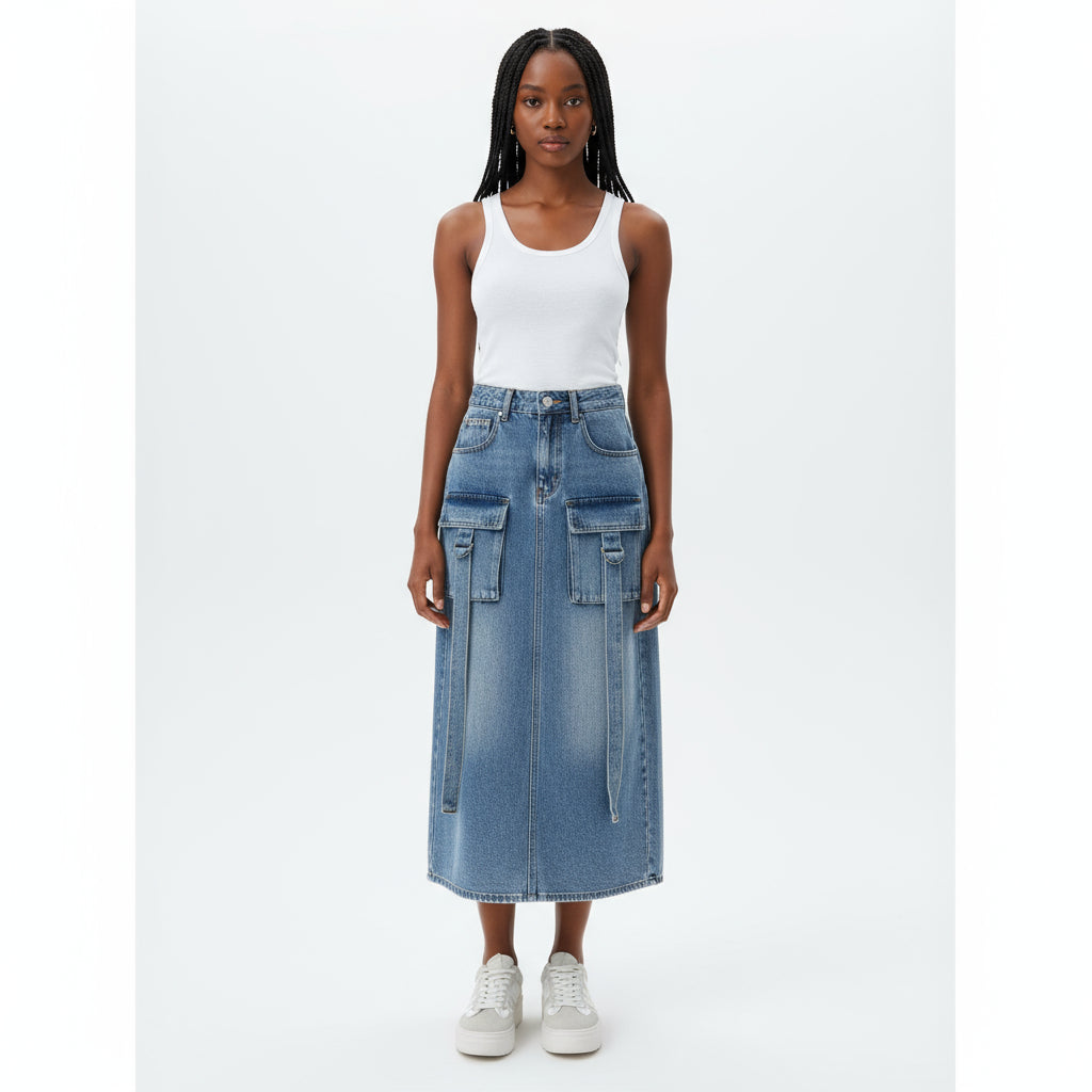 Denim Cargo Midi skirt