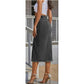 Denim Side Buttons Midi Slit Cut Skirt