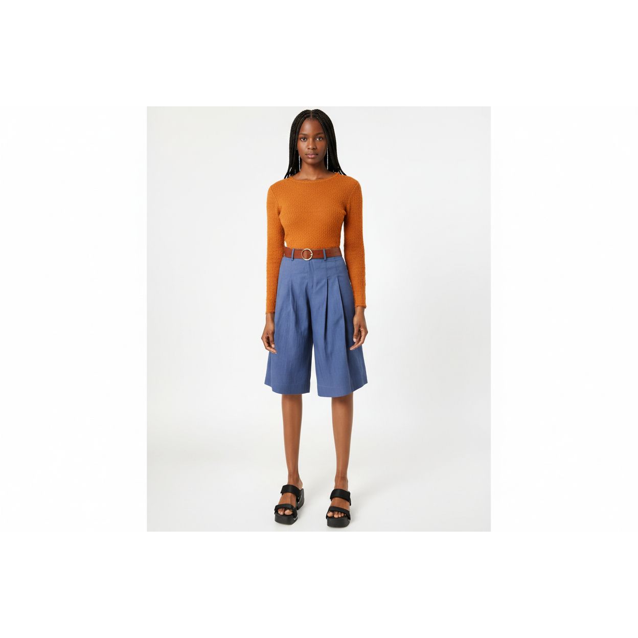 Elastic Waist Bermuda Pleated Wide Leg Shorts
