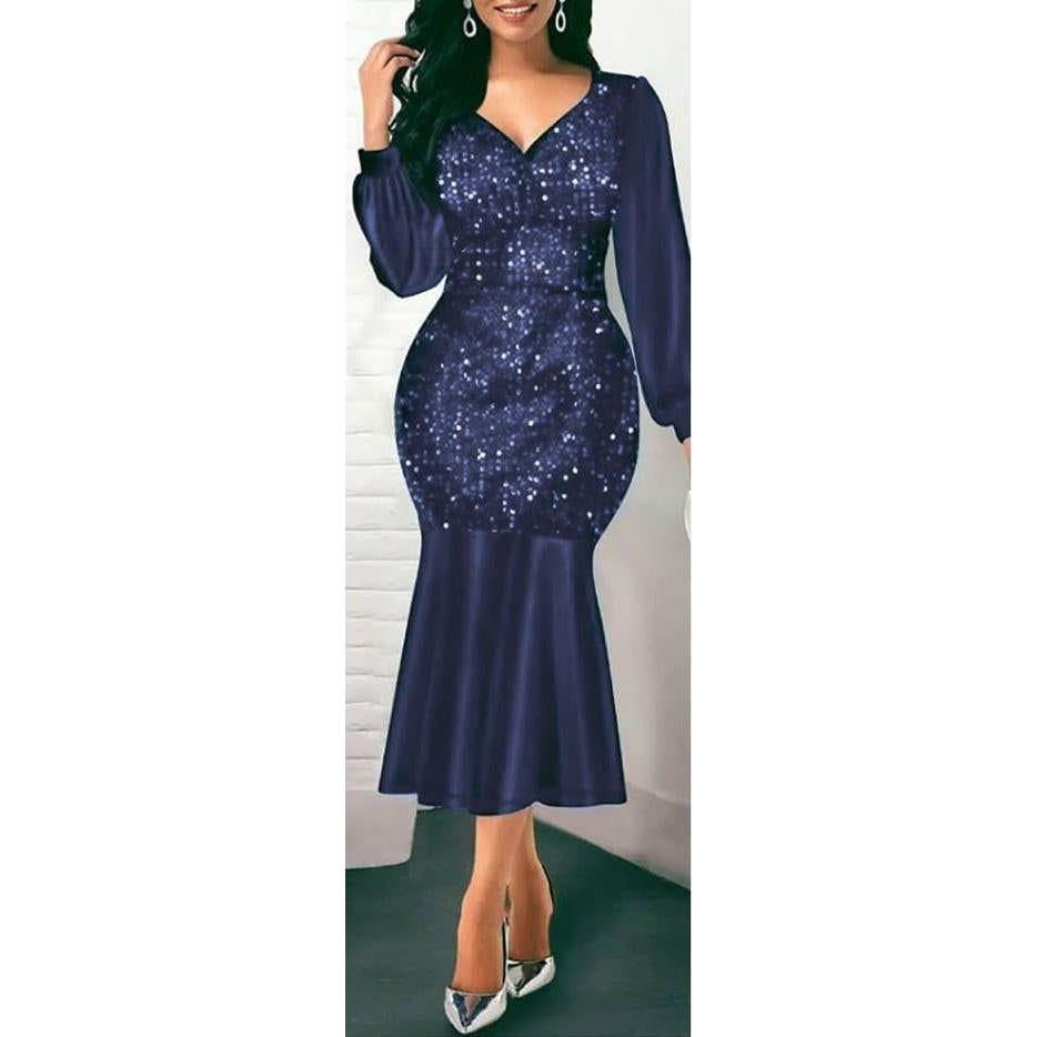 Sequin Party Bottom Pleat Midi Dress