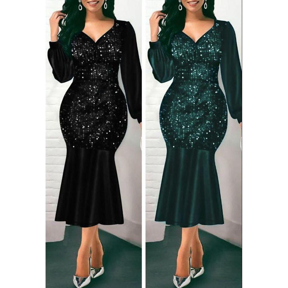 Sequin Party Bottom Pleat Midi Dress