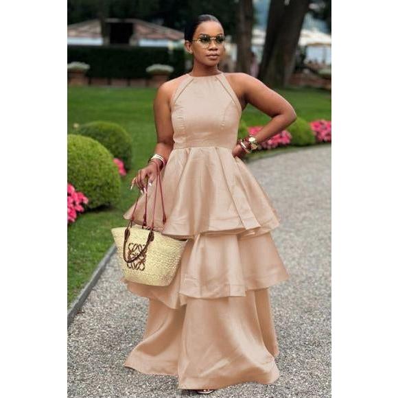 Halter Neck Sleeveless A-Line Layered Dress