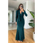 Bottom Pleated Solid Color Long Sleeve Front Tie Dress