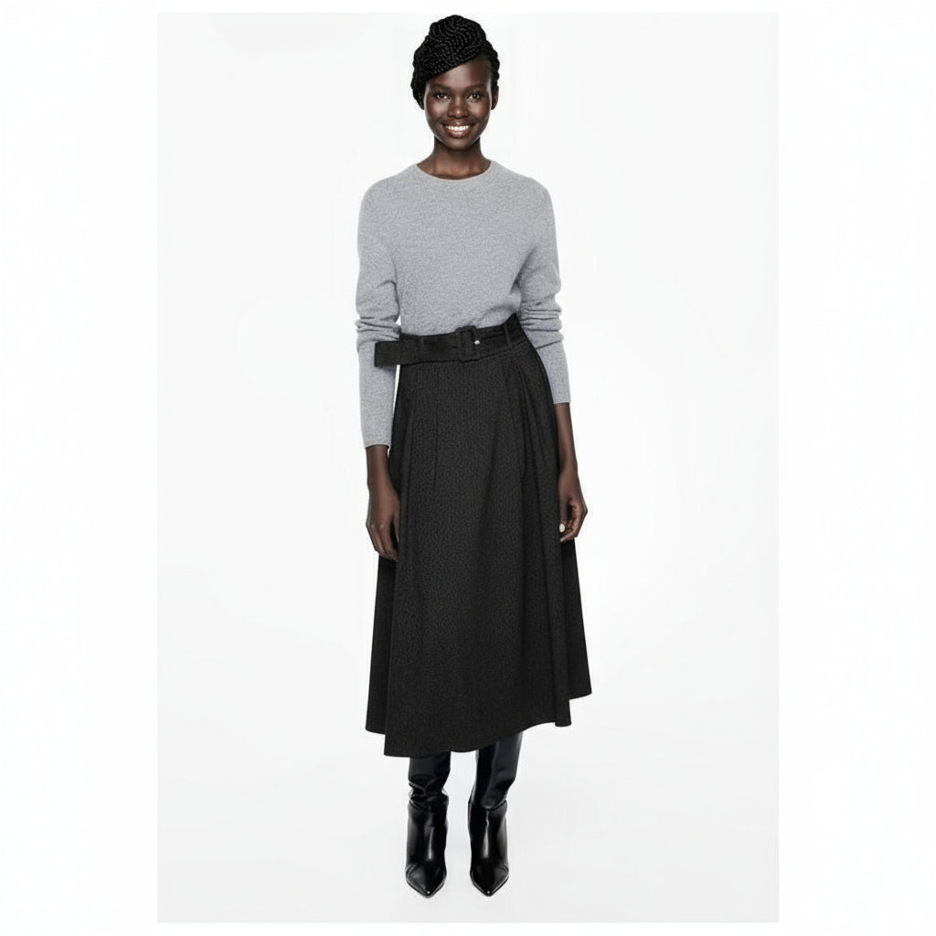Retro Fringed Denim A-Line Midi Skirt