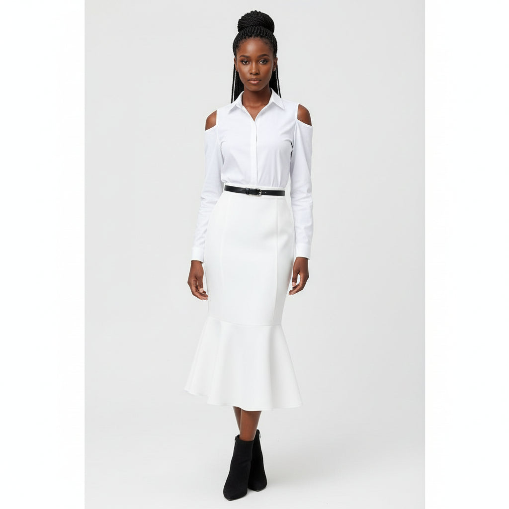 Satin Pencil Belted Mermaid Hem Maxi Skirt