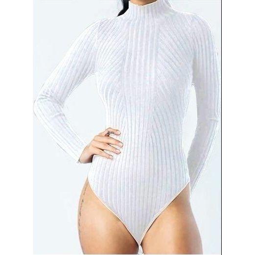 Ribbed Knitted Bodysuit Turtleneck Top