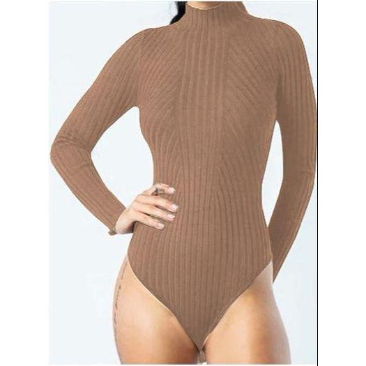 Ribbed Knitted Bodysuit Turtleneck Top