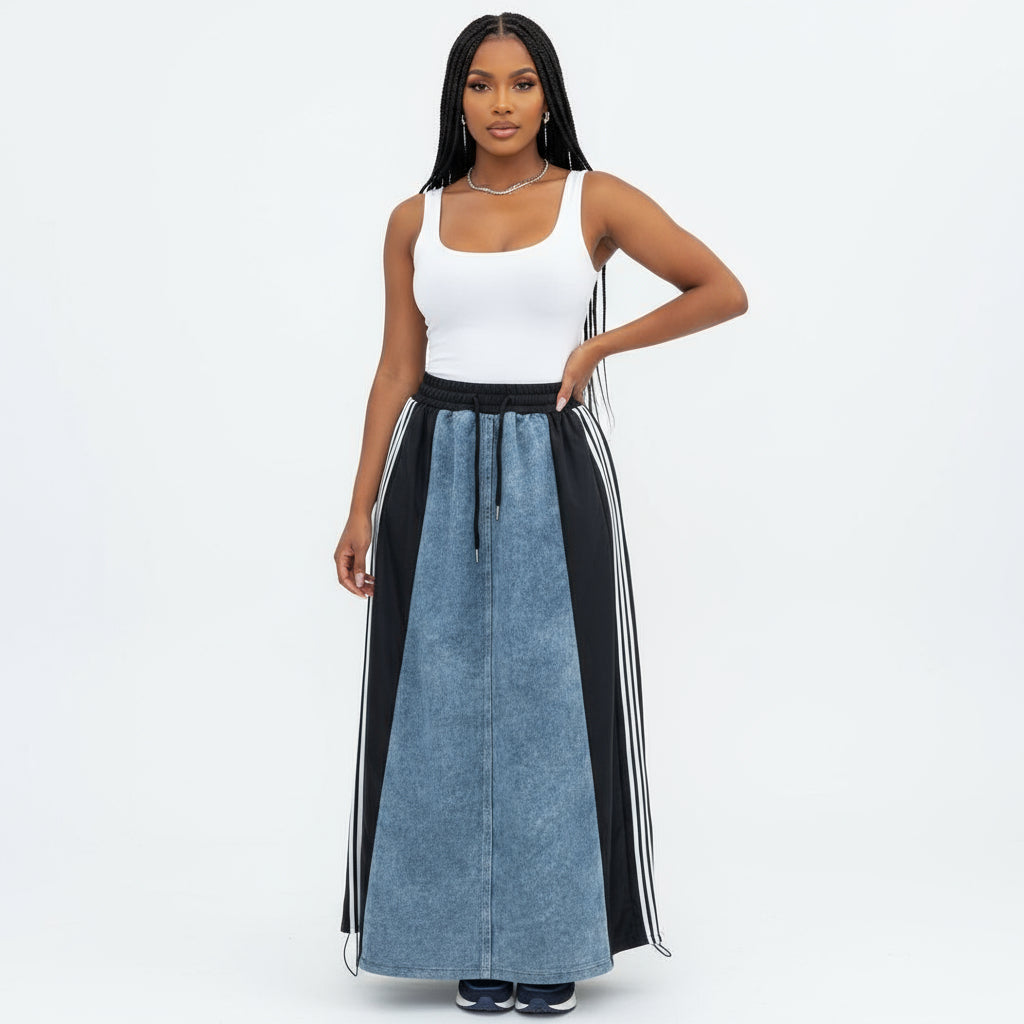 High Street Patchwork Jeans Sexy Club Skirt