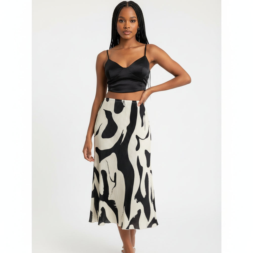Allover Print Elastic Waist Skirt Maxi Women Outfit