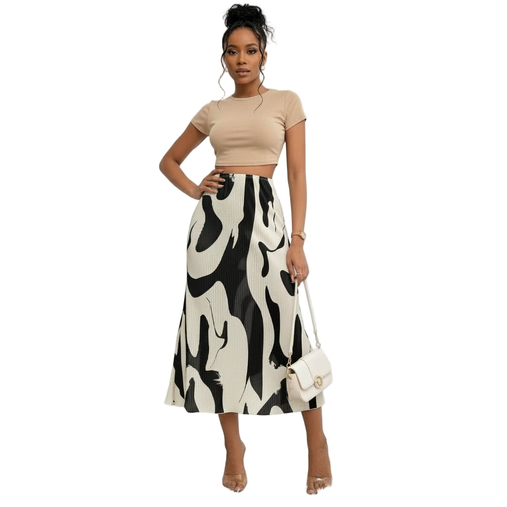 Allover Print Elastic Waist Skirt Maxi Women Outfit