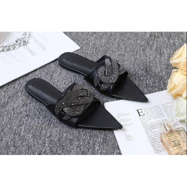Luxury Designer Flat Heel Rhinestone Sandals