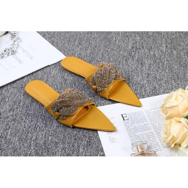Luxury Designer Flat Heel Rhinestone Sandals