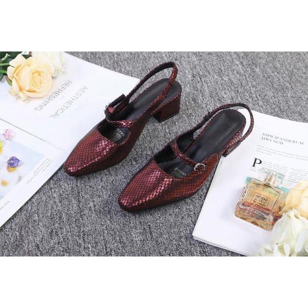 Strap Pointed Toe Plain Snake Skin Heels