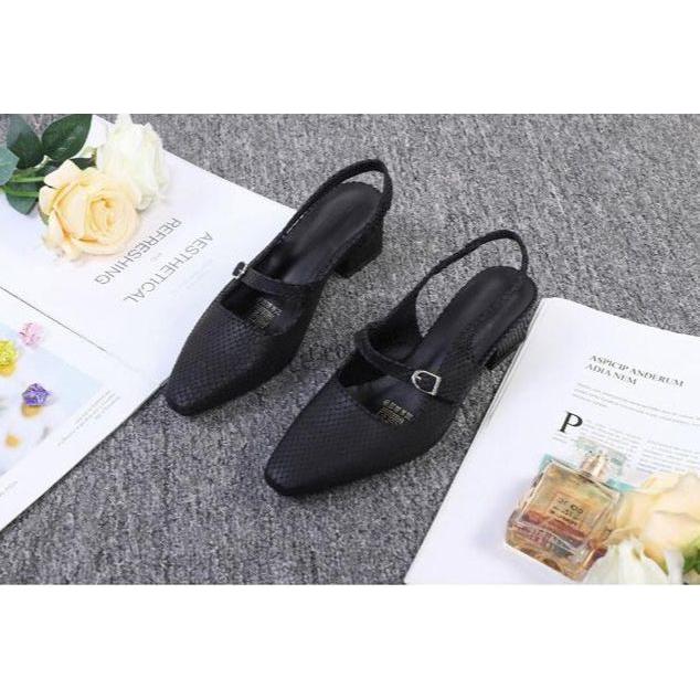 Strap Pointed Toe Plain Snake Skin Heels