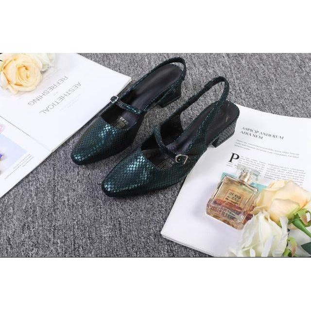 Strap Pointed Toe Plain Snake Skin Heels