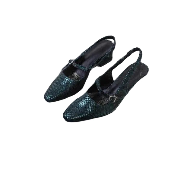 Strap Pointed Toe Plain Snake Skin Heels