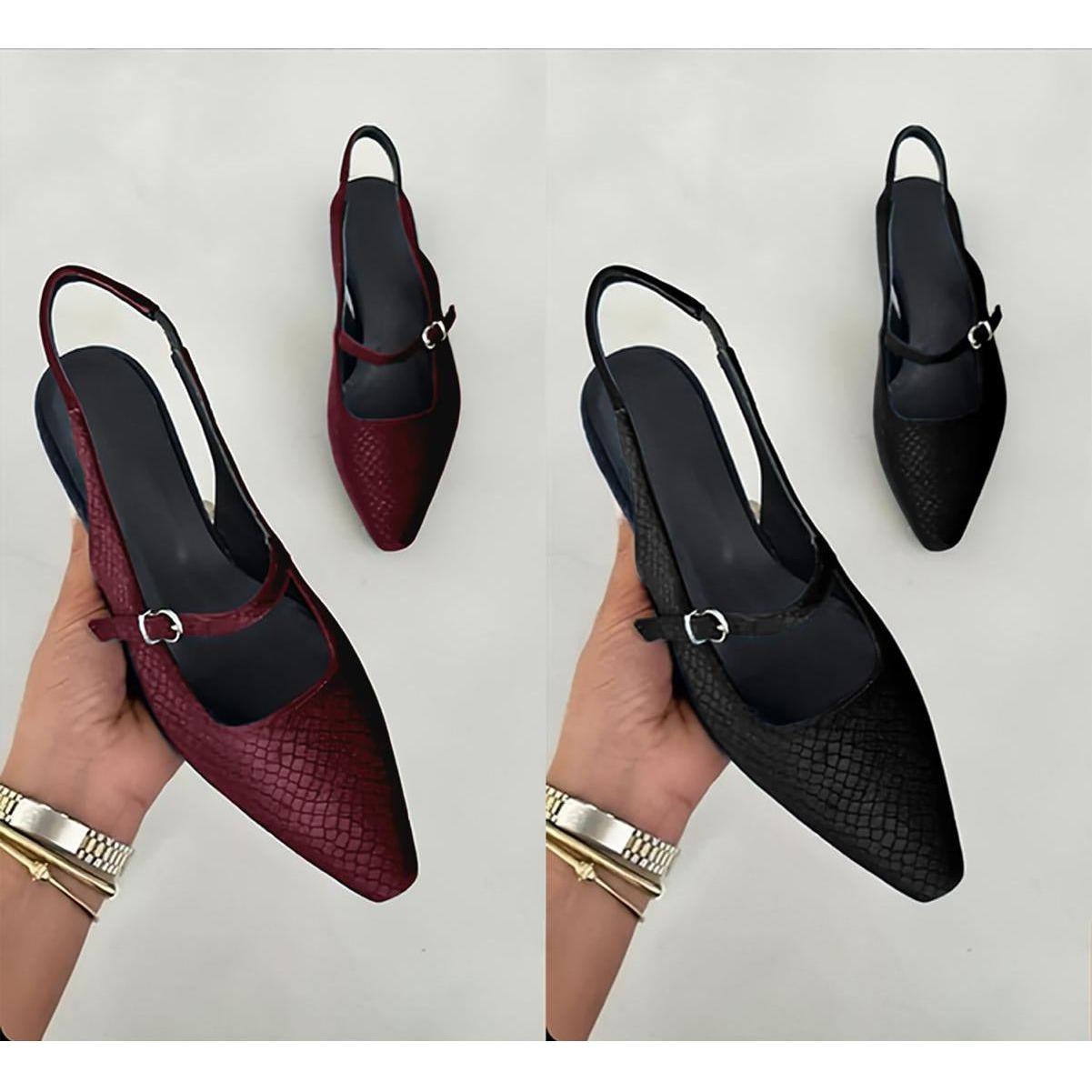 Strap Pointed Toe Plain Snake Skin Heels