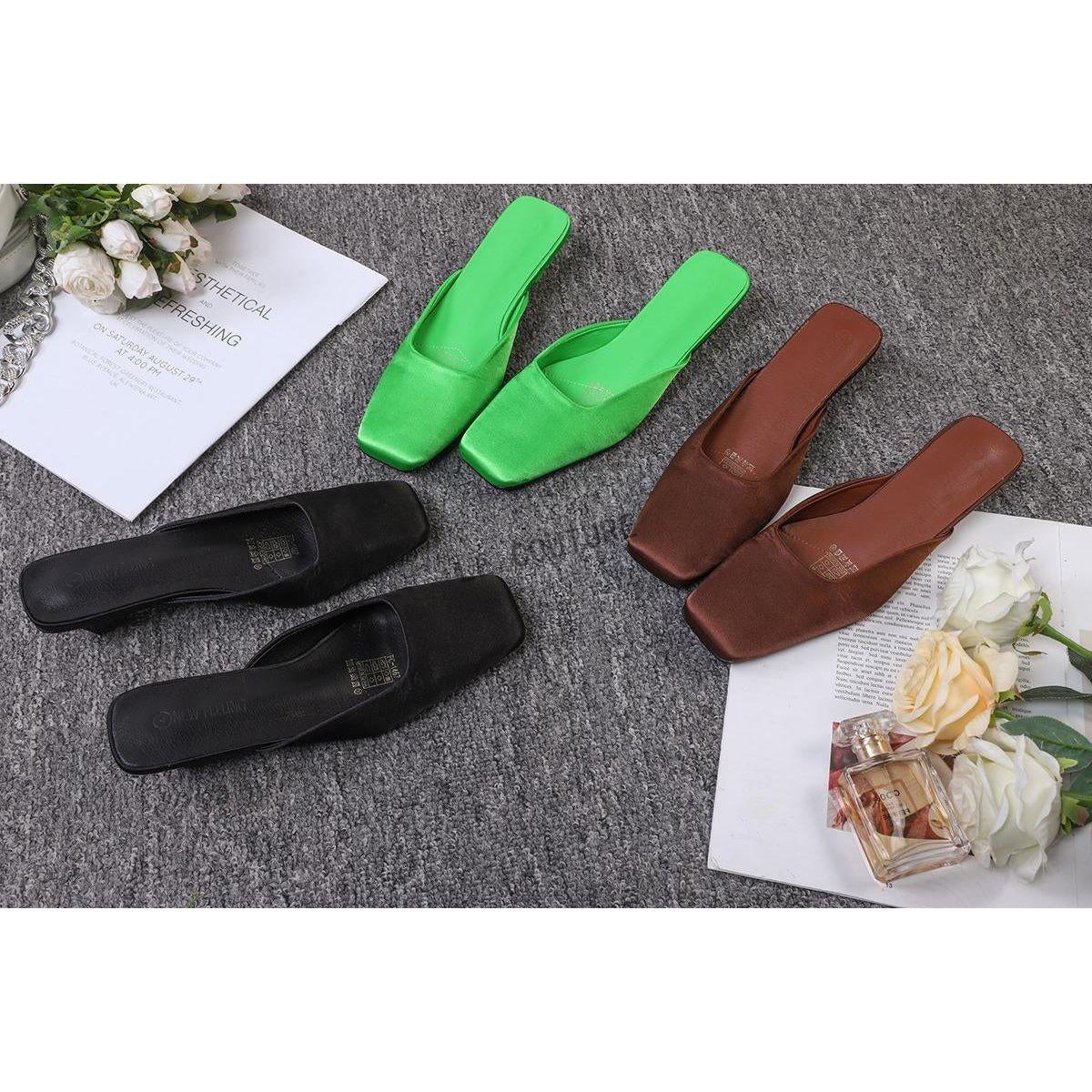 Metallic Square-Toe Blade-Heel Mules