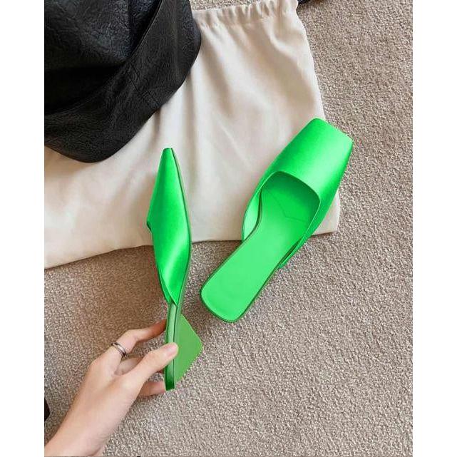 Metallic Square-Toe Blade-Heel Mules